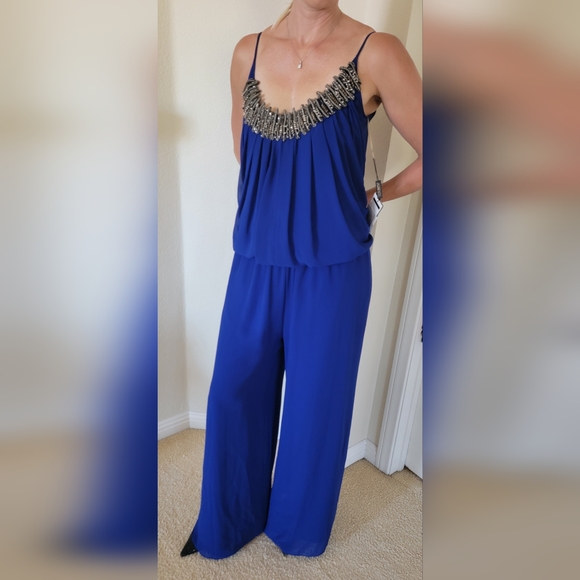 New Elegant Royal Blue Embelished Jumpsuit By Alfa Beta, Size M/L,Made In Turkey - Picture 6 of 8